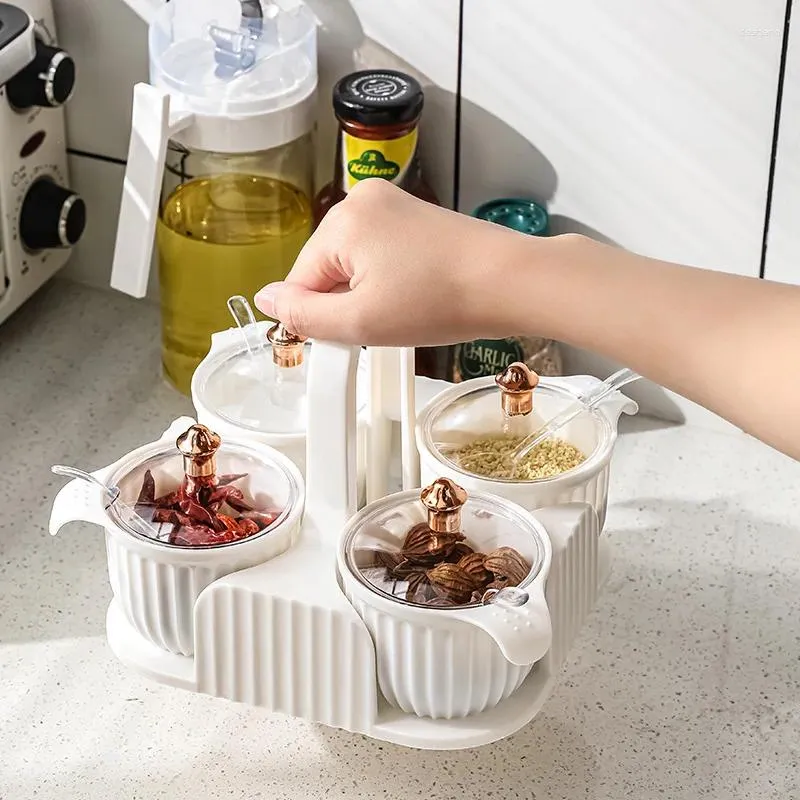 Bouteilles de rangement Gandage des boîtes d'assaisonnement Régler des bocaux en rack à épices en plastique avec un récipient de cuisine à cuillère pour condiment