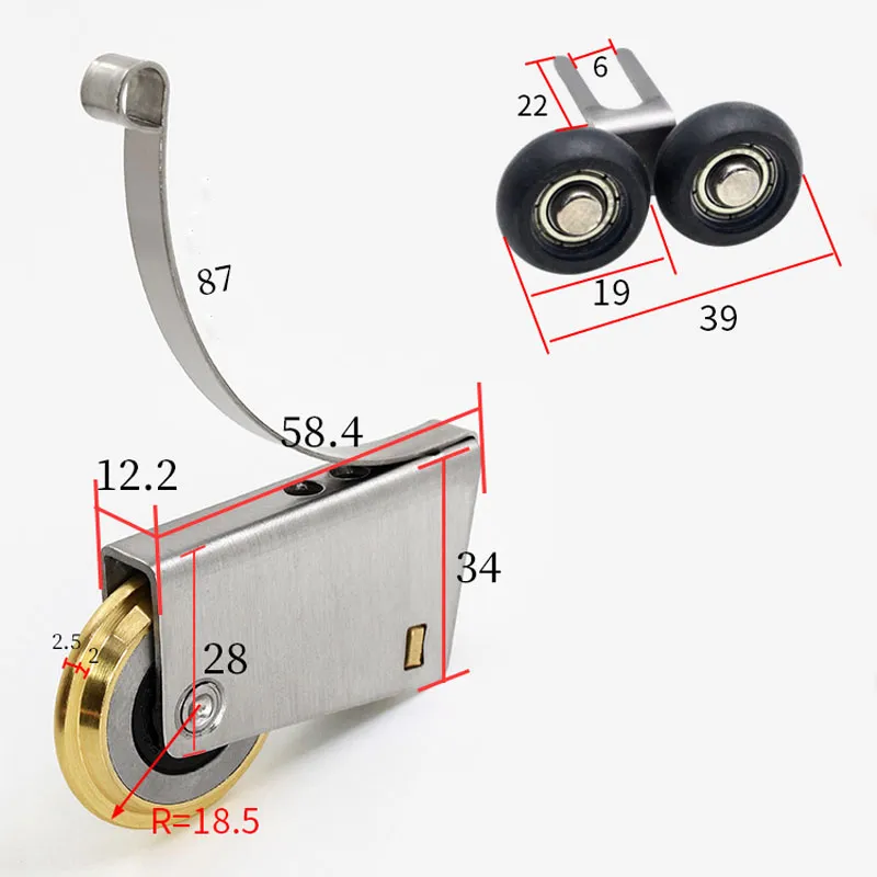 Garderobsskåp skjutdörr remskiva rostfritt stål badrum partition glas mässing hjul möbler caster hårdvara del