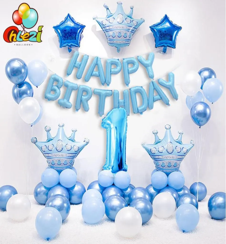 1 Set Blue Pink Crown Birthday Ballons Helium Nummer Folienballon für Baby Jungen Mädchen 1. Geburtstagsfeier Dekorationen Kinder Dusche 104380892