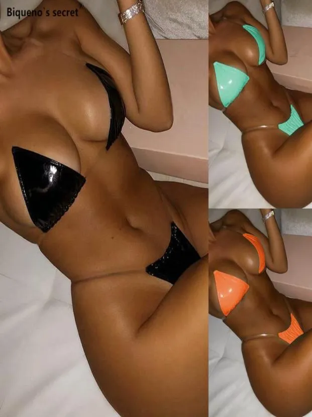 Micro de maiô preto brilhante feminino sexy bandagem transparente biquíni 2019 push up modear moda feminina tanga maiô maillot de bain7362897