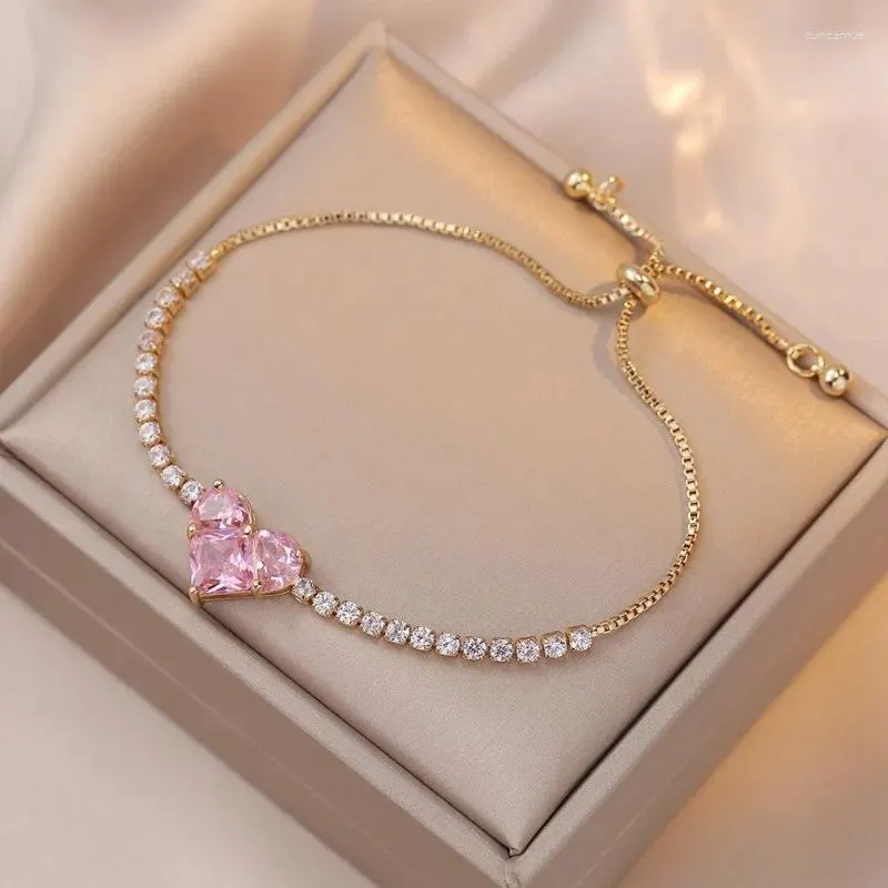 Bracelets de liaison 2024 Vente de bijoux de coeur rose brillant forme de coeur zircon décoration bracelet féminin style doux adapté à l'usure quotidienne