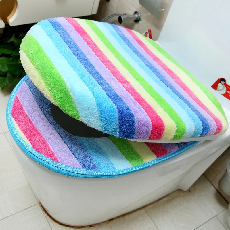 Gereedschap Baño de baño Socador de la cubierta del asiento espesas de coral suave Veet Rainbow Color Dodele de inodoro tibio WC Cover Swz024