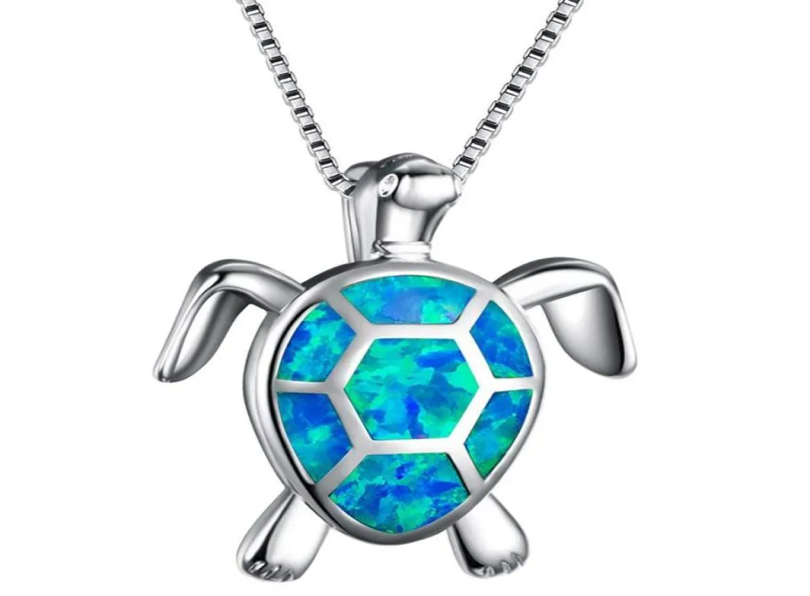 Silver Hawaiian Jewelry Sea Turtle Pendant avec collier de pendentif opal blanc pour femmes4516609