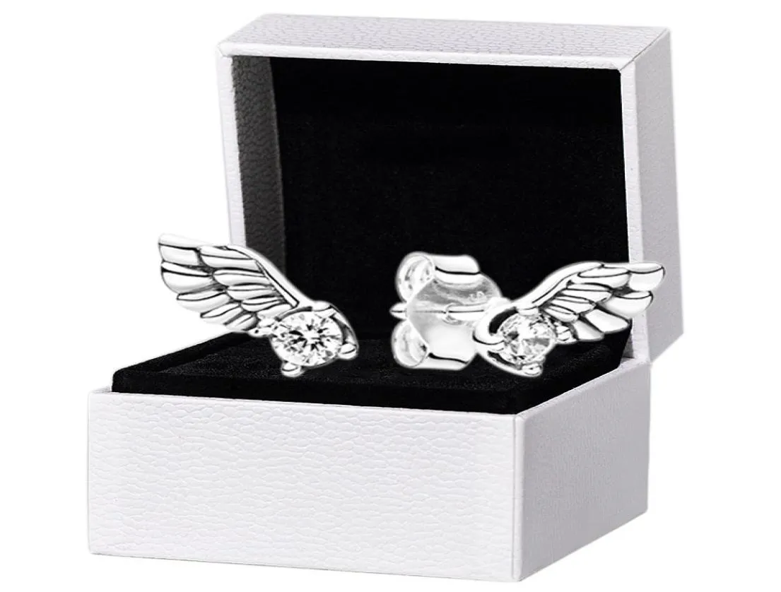 925 Sterling Silver Angel Wing Stud Earrings Original Box Set for Women CZ Diamond Party Jewelry Earring Set7923032