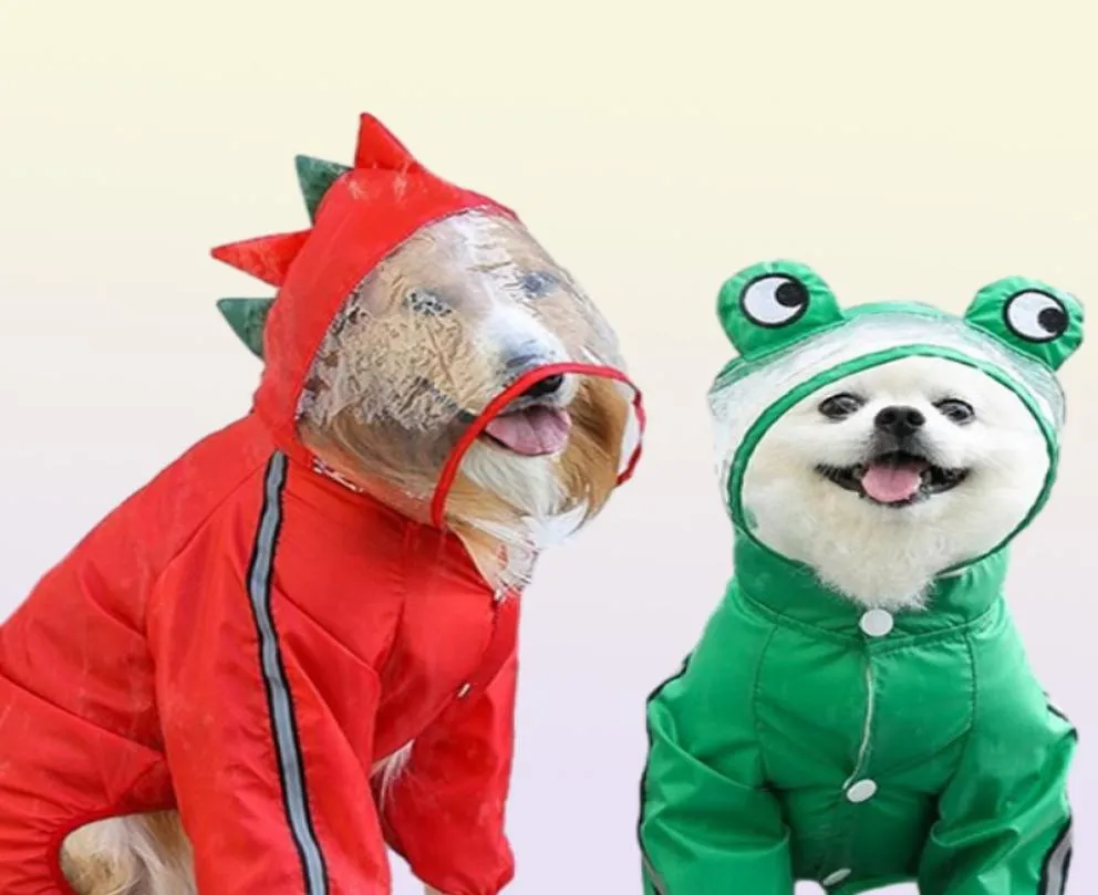 Dog Apparel Cute Frog Raincoat Full Body Cover With Hat Transparent Brim Rain Jacket Clothes For Medium Large Perros Cats XXL7XL1574936