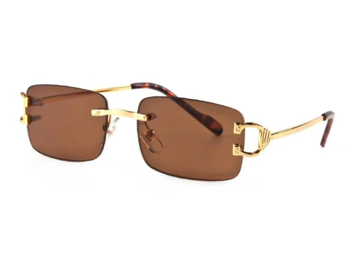 New Fashion Square Pilot Rimless Sunglasses Mens Womens Super Light Metal Alloy Gold Frames sport men Sun glasses With Box UV4001713762