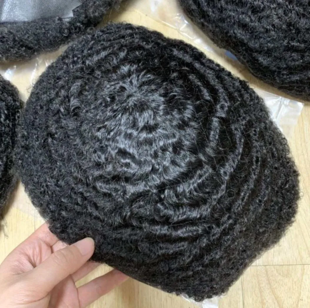 Afro Kinky Curl Full Lace Toupee Brazilian Virgin Human Hair Replacement 4mm6mm8mm10mm12mm15mm Full PU Unit for Black Men Fas6031086