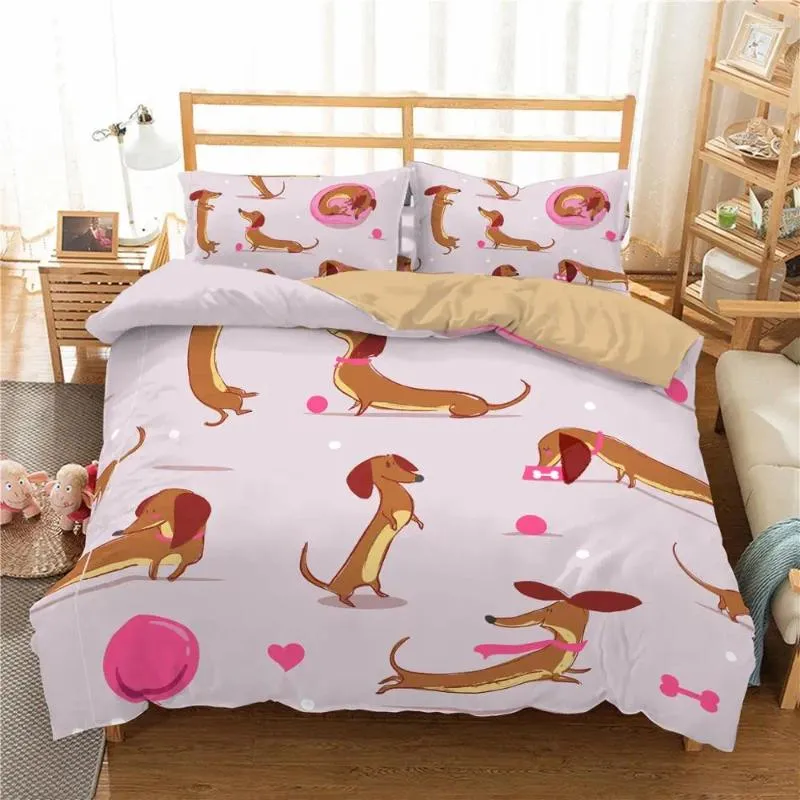 Set di biancheria da letto carine badshund salsiccia set di cartone animato copripiumino fogli da letto per bambini adulti e pioggia