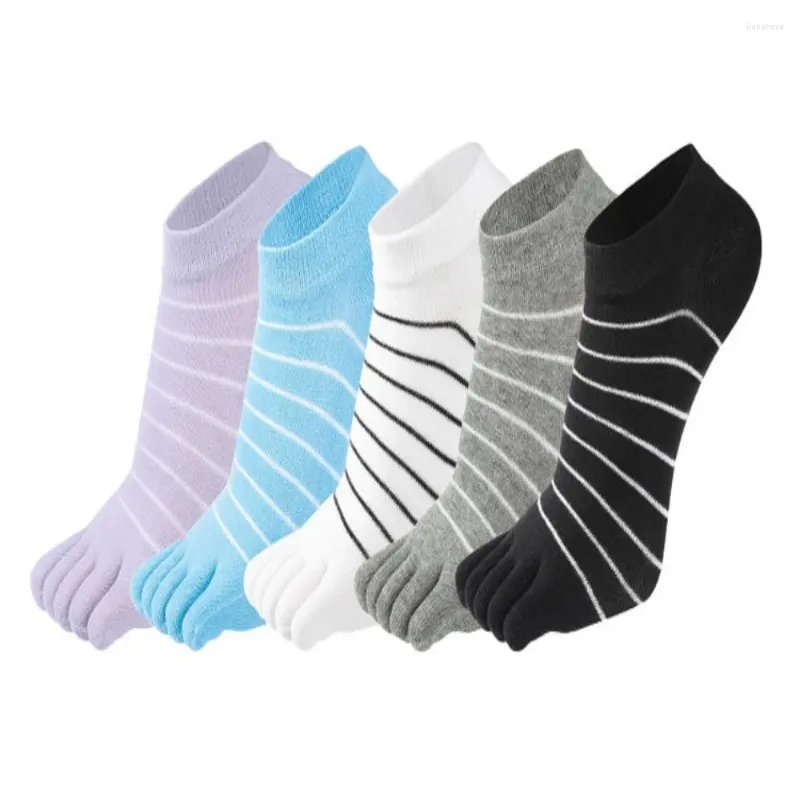 Sports Socks Algodón Five Finco For Women Solid -Rayado Púrpura Purple Pink Blue transpirable Tobillo bajo de tubo bajo con dedos de los pies