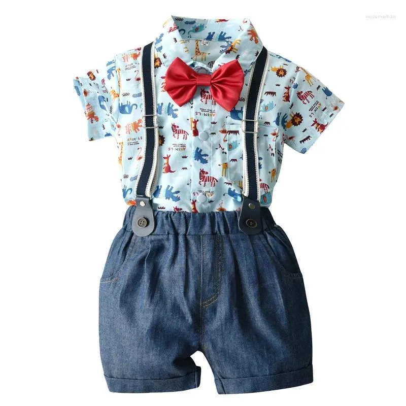 Set di abbigliamento 2 pezzi/set per bambini Summer Middle and Small Children Gentleman Boy Spese Spelesties Cotton Stampa zoo