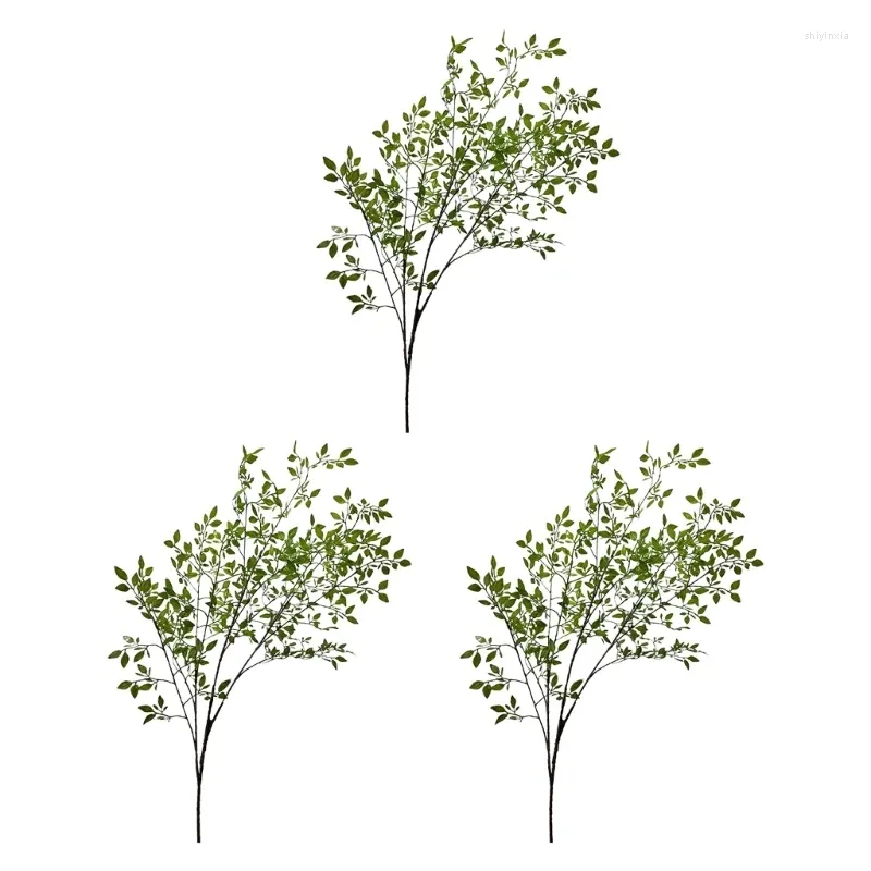 Dekorativa blommor konstgjorda grönska stjälkar uppsättning av 3 gröna växtdekor prydnadsmaterial för sovrum sovsal skrivbord