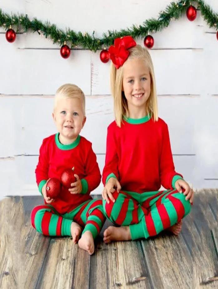 Noel Bebek Çocuk Erkek Kızlar Giyim Seti Pamuk Stripe Sweatwear Nightwear Homewear Çizgili Pijama PJS Set Giyim 4317921