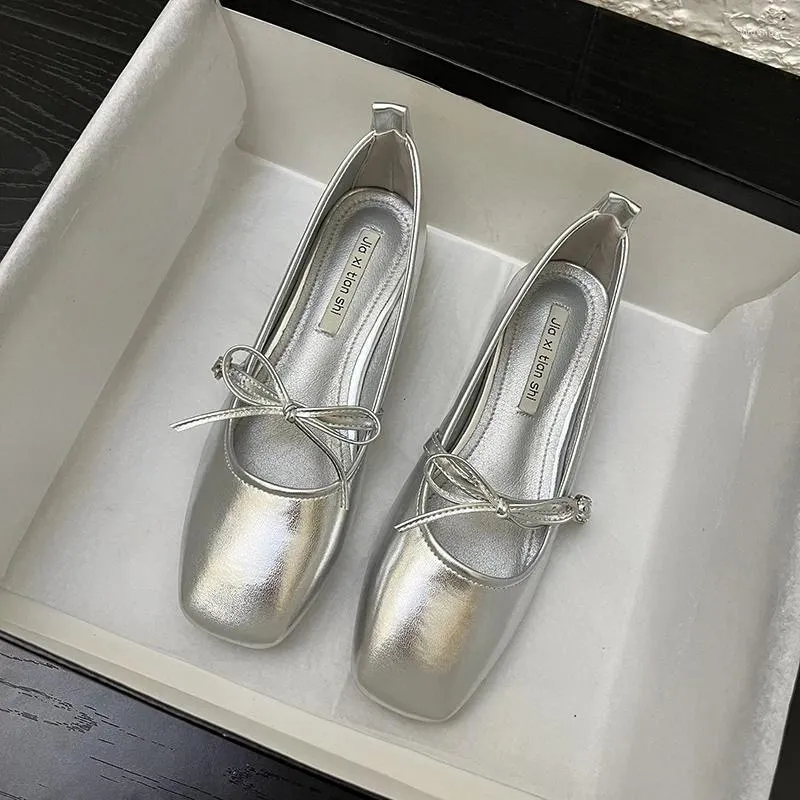 Elbise ayakkabıları Mary Jane Kadın Gümüş Meydan Toe Tek Moda Kalın Topuklular Zarif Sığ Açık Maden