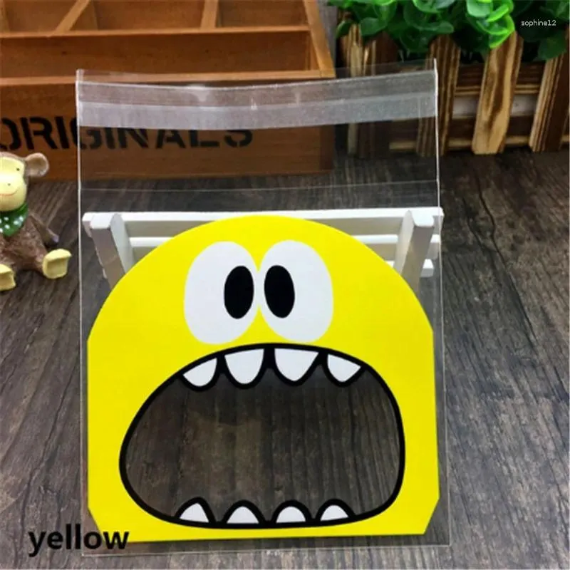 Wrap da regalo 50 pezzi Cute Big Teech Mouth Monster Plastic Plastic Bag di compleanno Candidati Candy Opp Borse da imballaggio auto adesiva