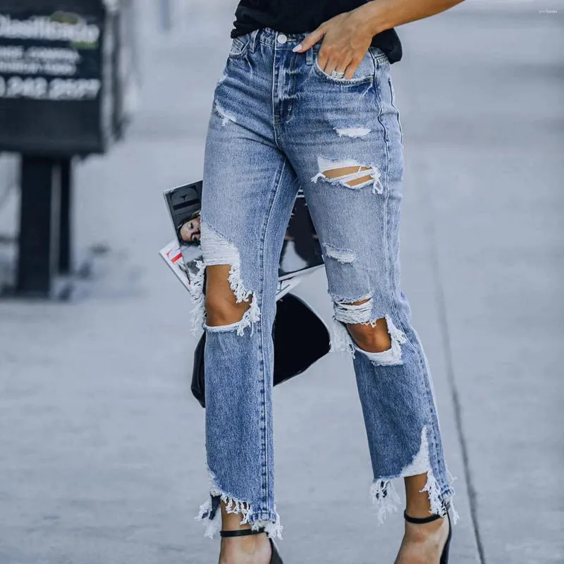 Женские джинсы Персонализированные уличные стиль повседневная растяжка нерегулярных песчаных брюк