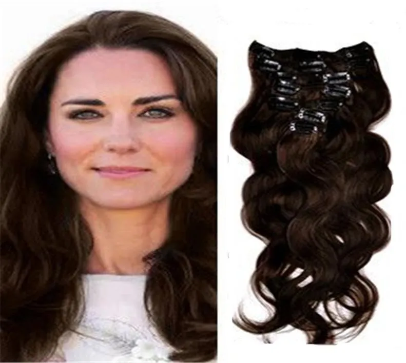 Central de cabello humano indio en la extensión del cabello 16quot26quot 2 7pcs clip de ola de cuerpo marrón oscuro en clips de extensiones en 8364710