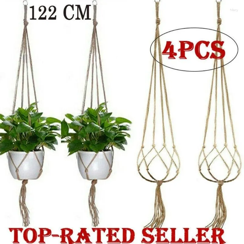 Decorative Plates Selling 4 Pieces Of Hand-woven Cotton Rope Hanging Basket Flower Pot Decoration Wall With Tassel Household Plant Rack
