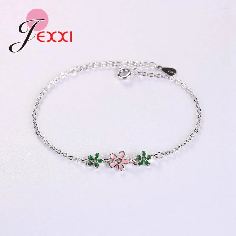 Bracelets de charme Belle conception de petites fleurs mignonnes avec 2 couleurs en émail de haute qualité 925 argent sterling pour les filles accessoires