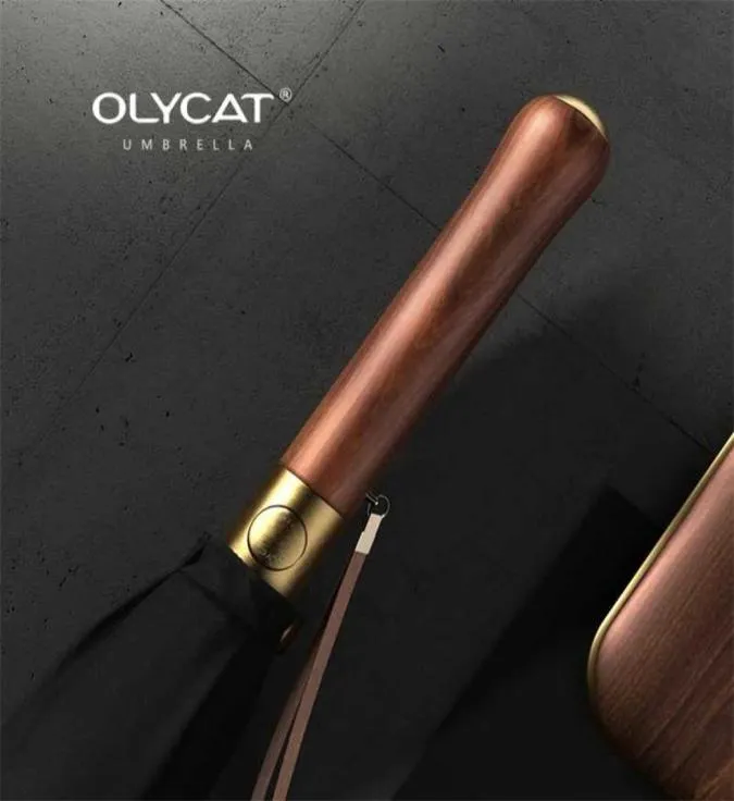 Olycat Luxury Mental Legno Mustine Hombrellone 112 cm Grandi uomini lunghi Black Ombrellas 16 costole per pioggia anticarono ombrelli Paraguas Gifts 216474608