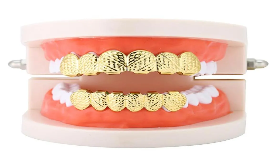 Hip Hop Men039s 6 dentes de baixo para baixo cor prata dourada dentes falsos dentes grillz grades de treliça de treliça para mulheres jóias corporais jóias corporais