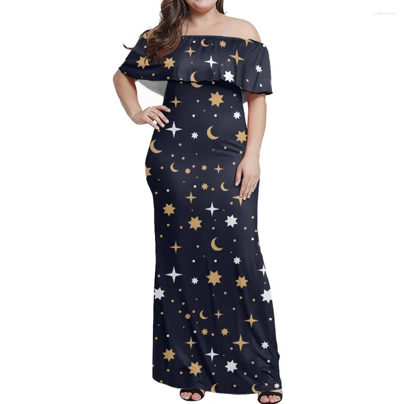 Robes de fête plus taille étoile robe imprimée en été femmes de l'épaule de la mode longue mode ciel étoilé des vêtements de vacances élégants