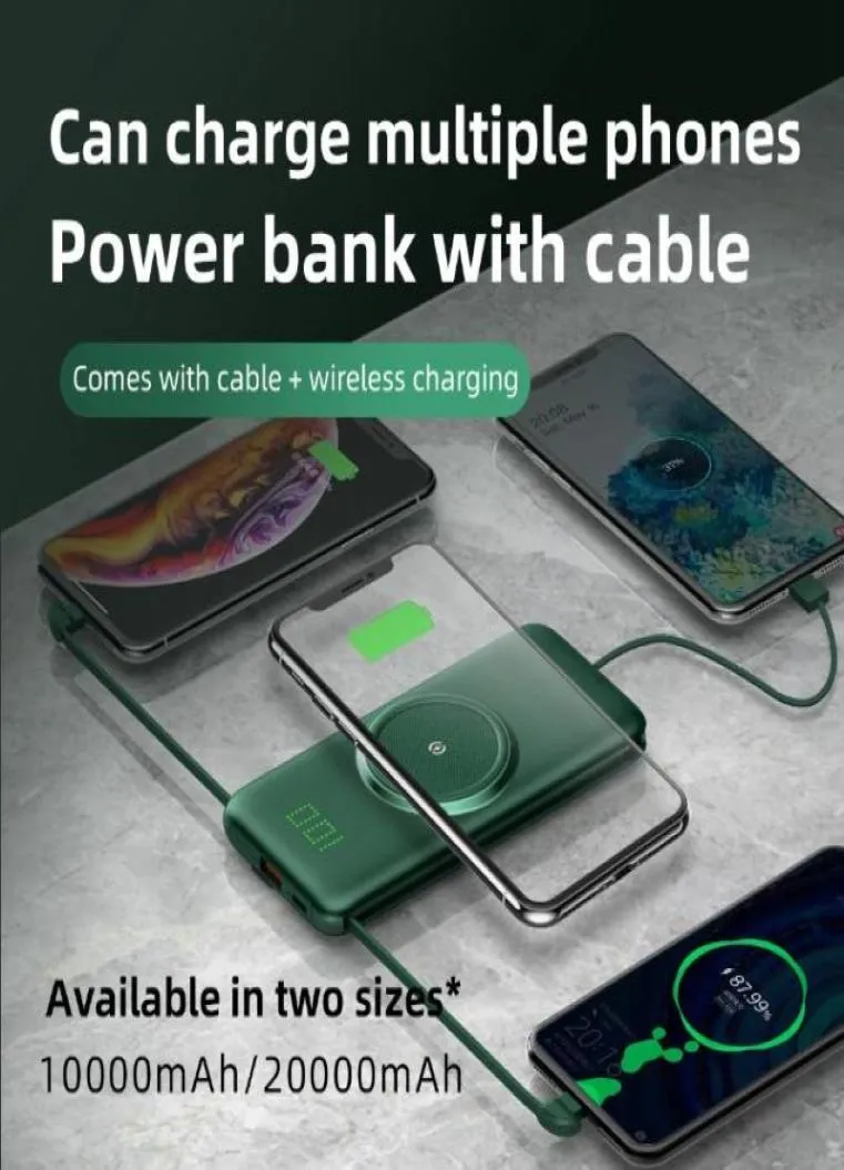 100002000000mah Qi Chargeur sans fil Banque d'alimentation externe Powerbank de charge sans fil pour iPhone11 x Samsung Huawei Xiaomi Wi5094201