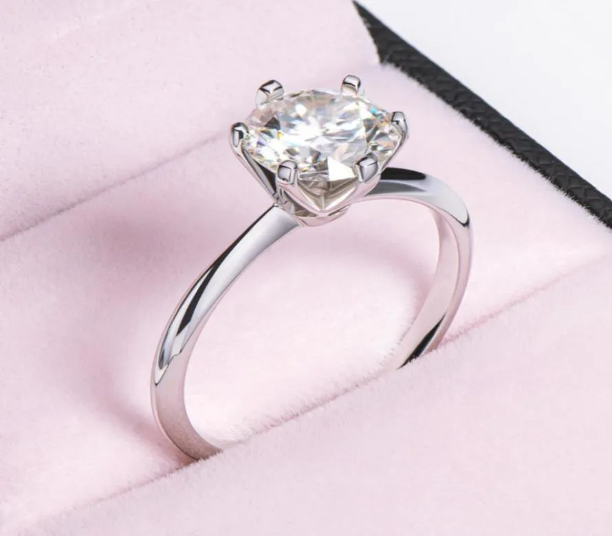 Moissanite Sterling Silver S925 Wed Ring 05 Karat Classic Six Claw Diamond Reagement Pierścień na para prezent urodzinowy 4022375