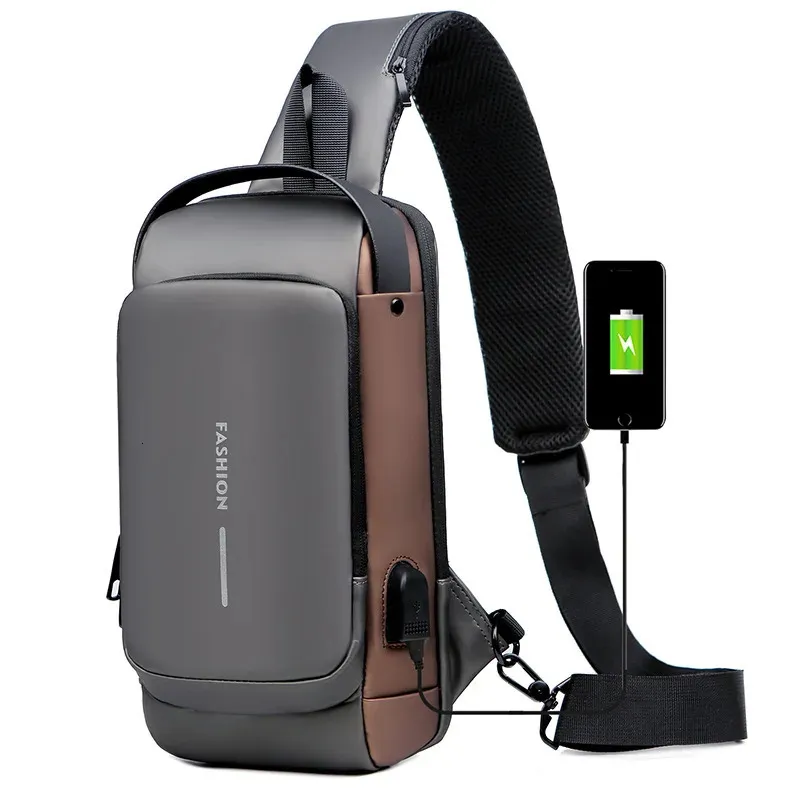 Сумка для сундука для мужчин с водонепроницаемым USB Antitheft Travel Sling Sling Pack модный роскошный дизайнер 240402