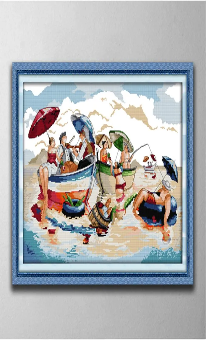 SEA PARTY FAIT MAIN MAIN MAINTES AUTOLES CARATS CRODURE ENSEMBLES DE LA MAISON COMPRIS IMPRESSIONS SUR LE TOLEVAS DMC 14CT 11CT PEINTURES DE DÉCORDE INCORME3687416