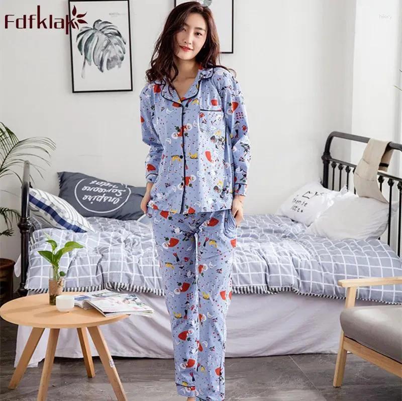 Home Clothing Fdfklak Pijama Mujer Cotton Women's Pajamas Long Sleeve Autumn Winter Pajama Set Lounge Print Sleepwear Sets Pyjamas Women