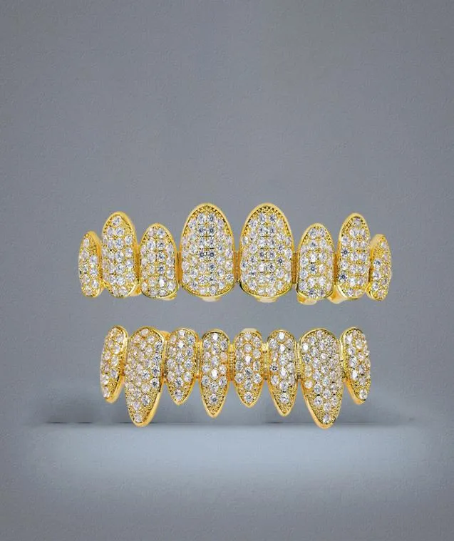 Hip Hop Jewelry Hipsters Diamond Dientes Grillz Teeth Iced Out CZ Mouth Teeth Grillz Caps Top Bottom Grill Set Men Women Irregular1996906