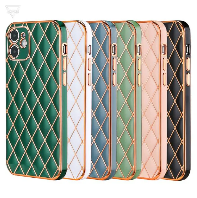 Lambskin 6D Electroplated Phone Cases Diamond lattice Full Lens Proction Soft TPU Case for iPhone14 13 12 11 Pro Max XR XS X 7 8 P6621431