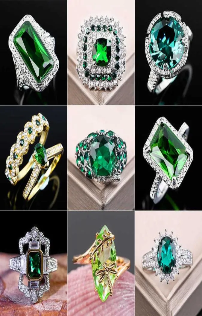 Grande anello di pietra verde per donne Regalo per matrimoni Gioielli di lusso Colore Cuccio Cubic Zirconia Bague Femme Anillos Mujer Z5x873 Q0708782666145862