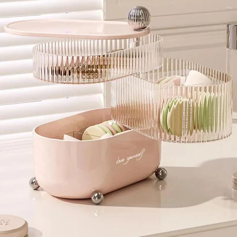 Opslagboxen Desktop Cosmetische hoes Multi-lagered stofvrije make-up organisator 360 graden roterende doos met voor poeder