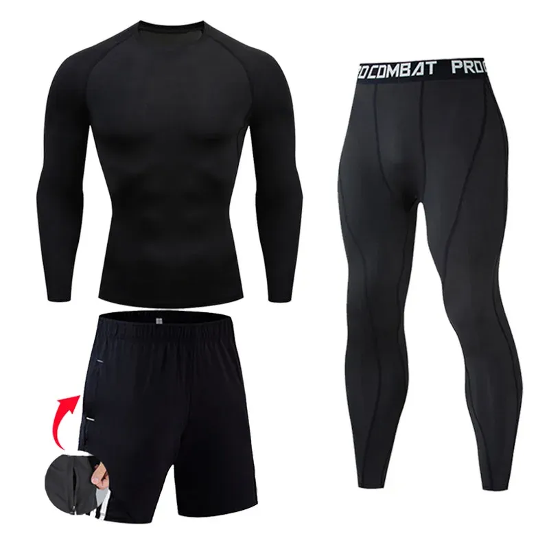 Set Compression Athletic Running Suit Men Sweat Gym Workout Clothing Second Skin Fitness Base Lay Woging Wear