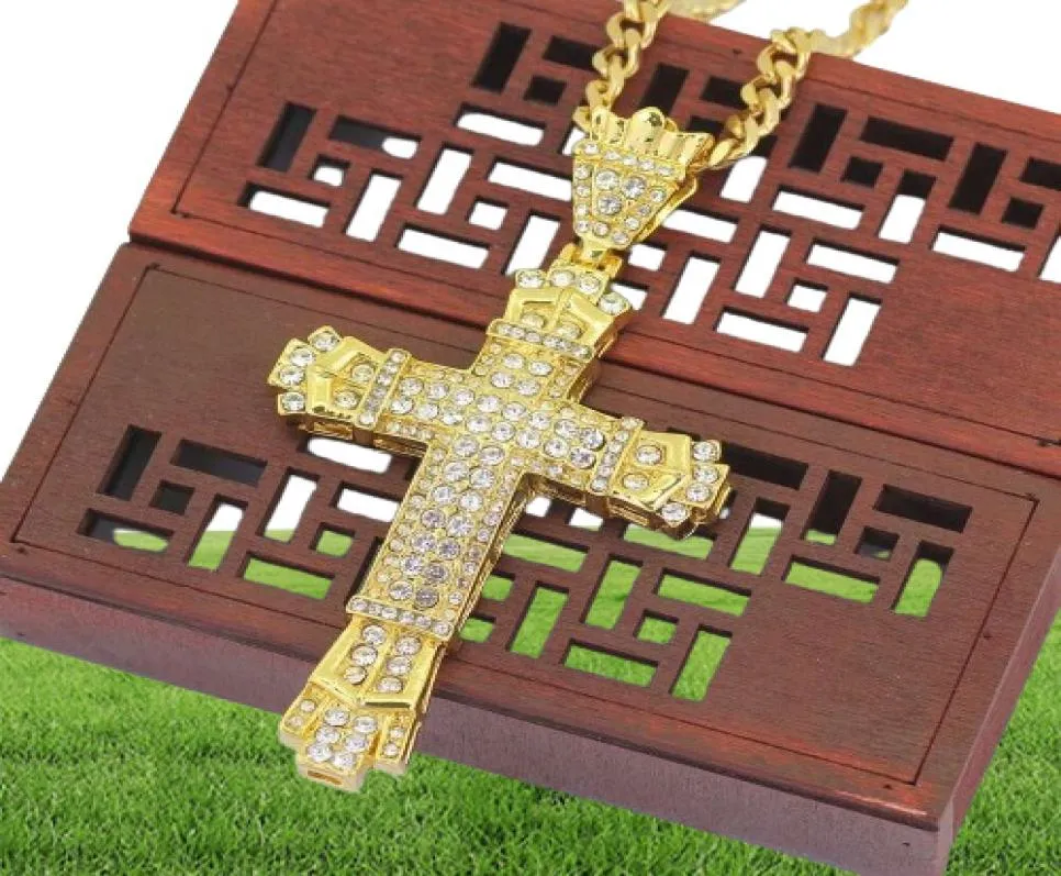 Hip Hop Cross Diamonds Pendant Halsband för män Religiösa Golden Silver Luxury Halsband Rostfritt stål Kubankedjesmycken8407898