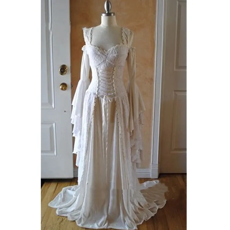 2024 Medieval Lace A Line Wedding Dresses Straps Off Shoulder Flare ...