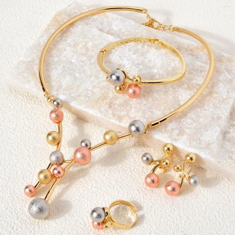 Halskette Ohrringe Set Zeadear Drei-Farben-Ball 18k Gold plattiert Armband Ring für Hochzeitsfeier Jubiläum Geschenke