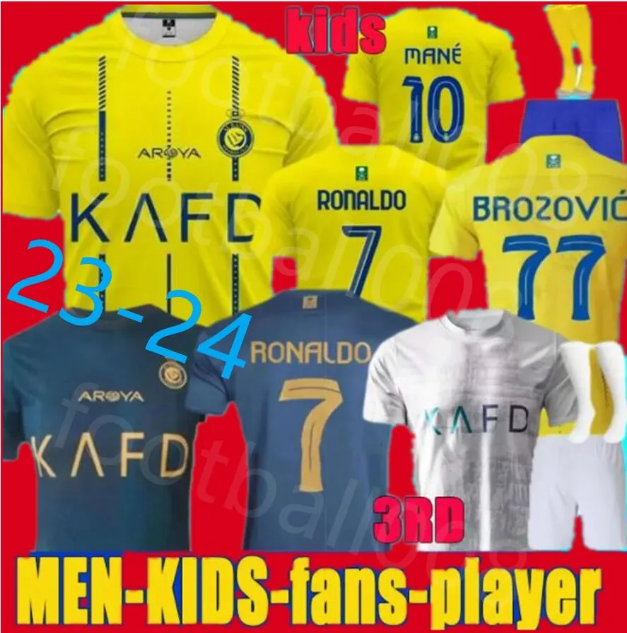 23 24 25 Al NASSR FC 3a maglie da calcio Ronaldo Mane Neymar Jr Home Fofana Brozovic Away 2023 2024 Cr7 Gonzalo Martinez Neves Sergej Talisca Men Kit Kit Shirt Football Shirt