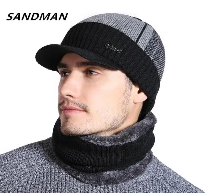 Sandman Wysokiej jakości bawełniany futra Brim Zimowe czapki czapki czapki dla mężczyzn kobiety wełniane szaliki maska ​​gorras bonnet hat5658682