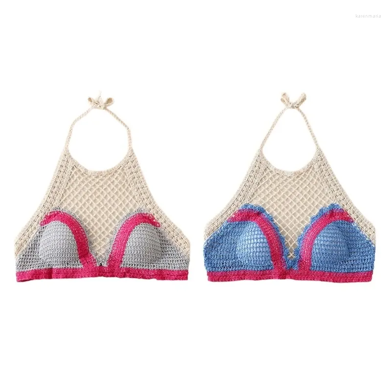 Танки Camisoles выдолбленные ремешки -топ -топ женщин в крючке в крючке Colorblock Bras для пляжных каникул