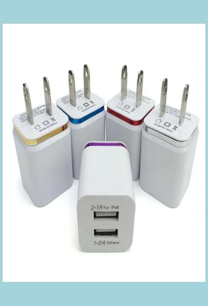 Caricabatterie del telefono cellulare per la parete del telefono Plug Caricatore Dual Dual USB 2 1A AC Adattatore di alimentazione USA Galaxy Porta Eu Nota LG Tablet DRO6911630