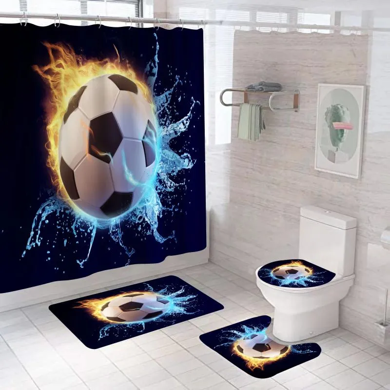 Shower Curtains 3D Football Curtain Set Bathroom Decor Ball Serise Waterproof Polyester Fabric Home Bath Bathtub With Hooks