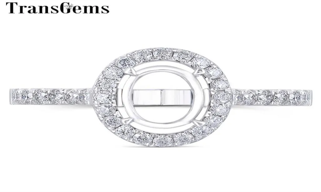 Transgem personnalisé en or de Moissanite en or blanc 14K semimint pour la bague de fiançailles halo adaptée au centre 7x9 mm Stone ovale Y19063629837