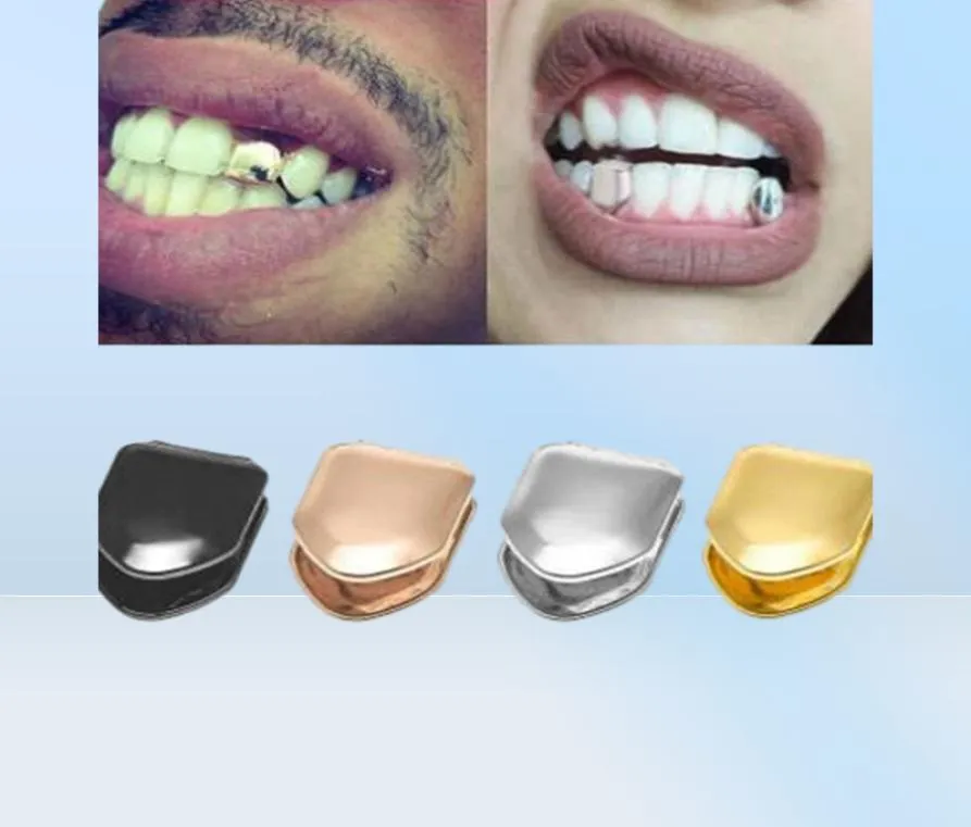 Direct verkopende enkele metalen tanden grillz goldsilver kleur tandheelkundige grillz bovenste bodemtanden caps body sieraden voor vrouwen mannen mode v6159913