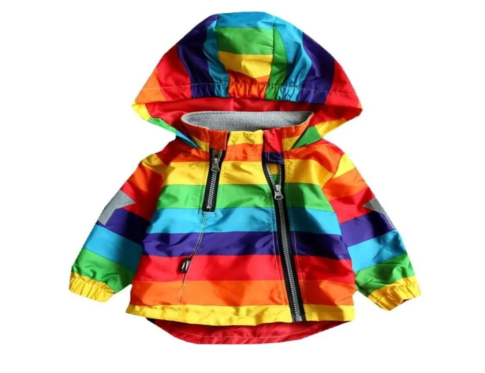 Jaqueta arco -íris para meninas Windbreaker baby menina roupas de inverno capuz à prova d'água Desenho de desenho animado Kids Outwear Children039S Jacket7275101
