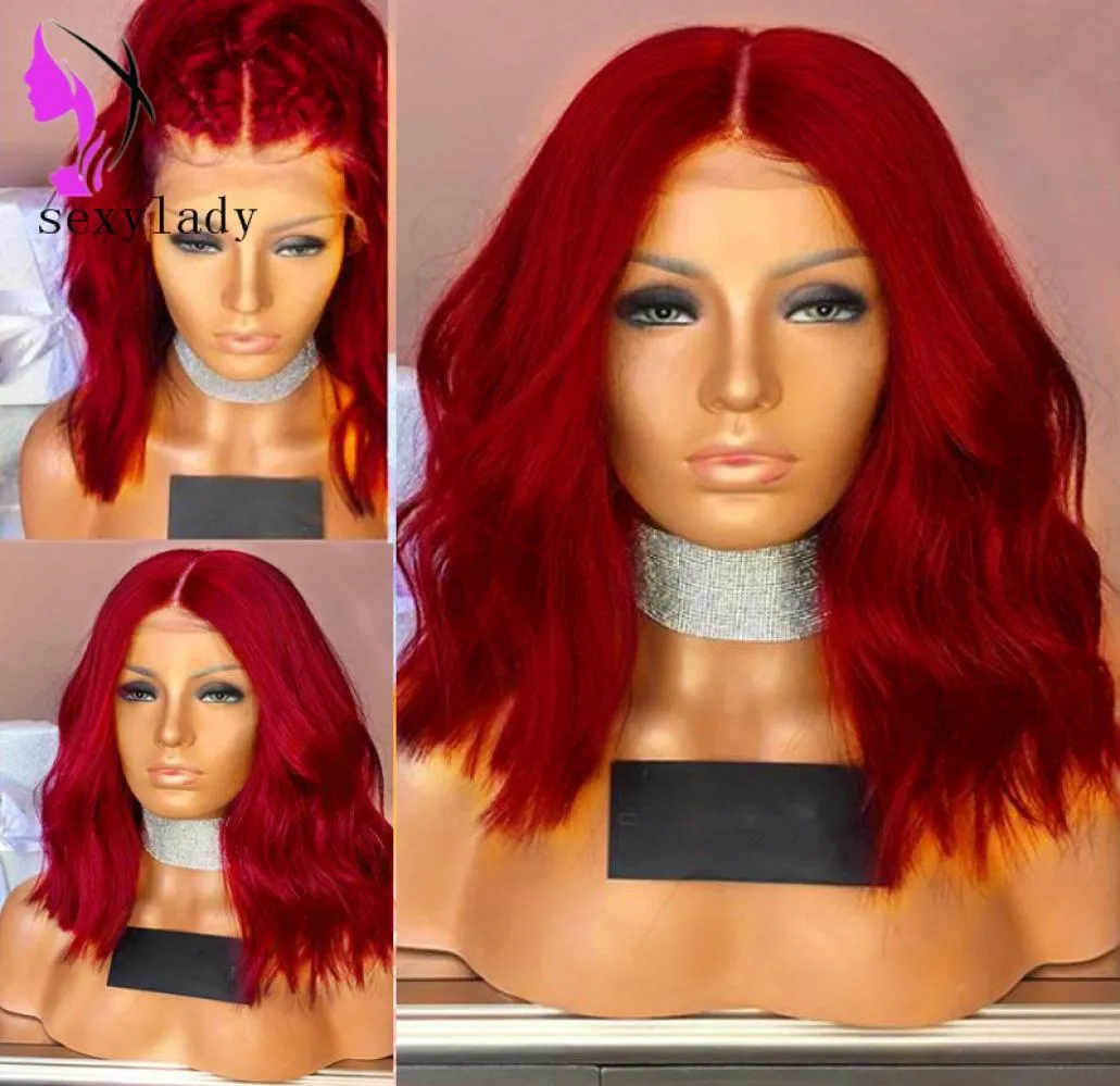 Kırmızı Doğal Dalga Kısa Dantel Ön Peruk Sentetik Saç Isıya Dayanıklı El Bağlı Cosplay Partisi Kadınlar İçin Bob Peruklar Masquerade Makeup6461902