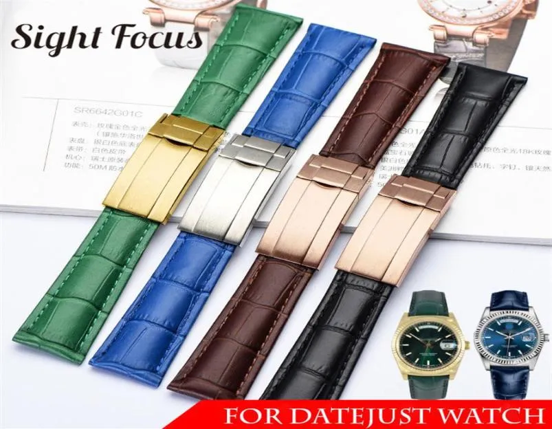 20mm Calf Watch Band Strap Belt for Datejust Day Date Genuine Cowhide Leather Strap Wrist Bracelet Men Woman Folding Clasp259i3560498