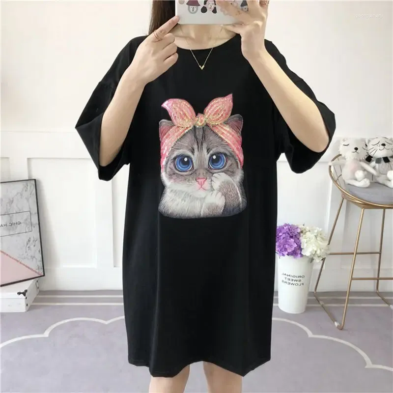 Robes de fête taille 7xl 170kg femmes robe d'été ldies o cou manche courte t-shirt grand dessin animé imprimé sweet vestidos