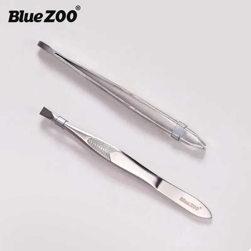 BlueZOO Cross-border E-commerce Beauty Tool with Anti Slip Texture, Flat Mouth, Silver Eyebrow Clip, Stainless Steel Tweezers